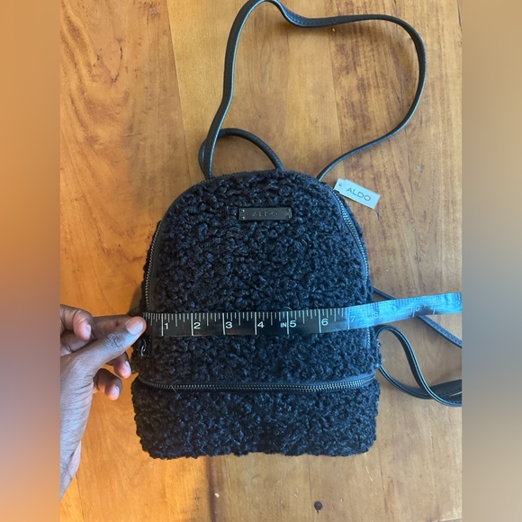 Aldo Women’s Black Sherpa Fleece Mini Backpack Adjustable Faux Leather Trim - Picture 8 of 8